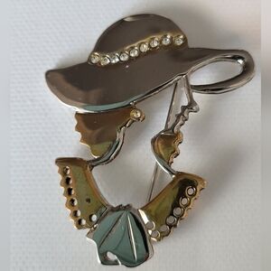 Vintage Gold and Silver Brooch with Rhinestones